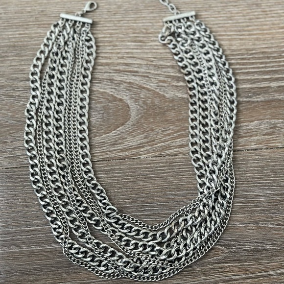 Vintage Grunge Multi-Layered Silver Chain Necklace - Picture 2 of 3